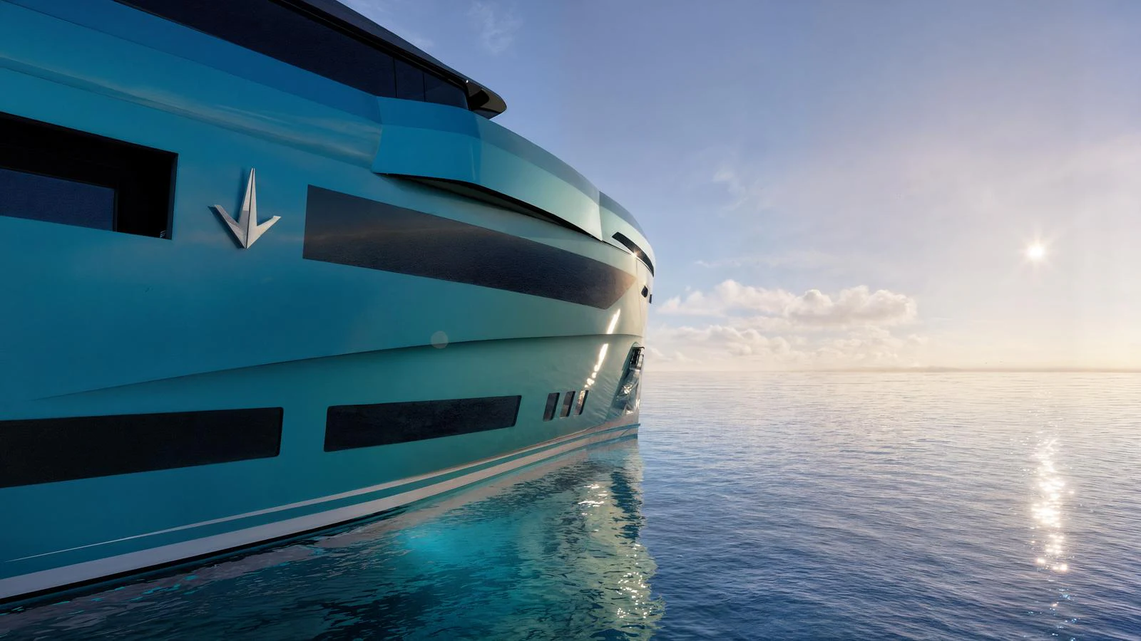 A sleek, modern yacht glides through calm waters under a clear sky. aboard ANTONINI NAVI SUY 110 Yacht for Sale