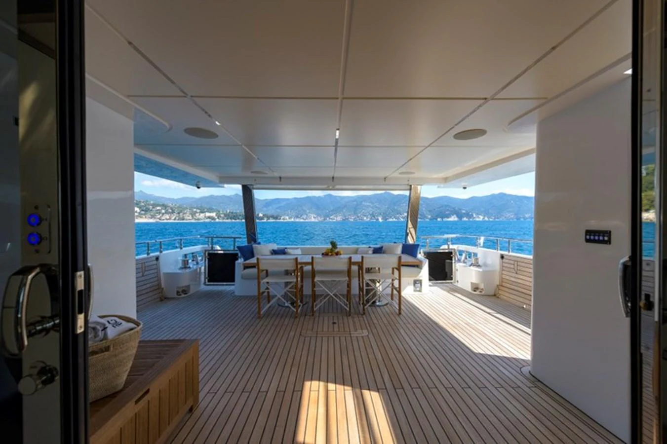 The aft deck offers a spacious and inviting area with stunning views of the surrounding waters. aboard BIG M Yacht for Sale