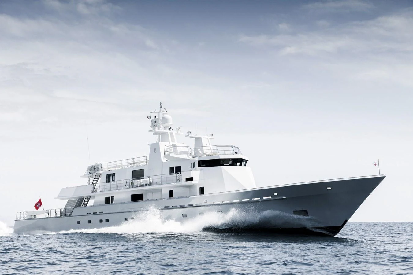 A sleek and modern yacht cruising swiftly on open waters. aboard RONIN Yacht for Sale