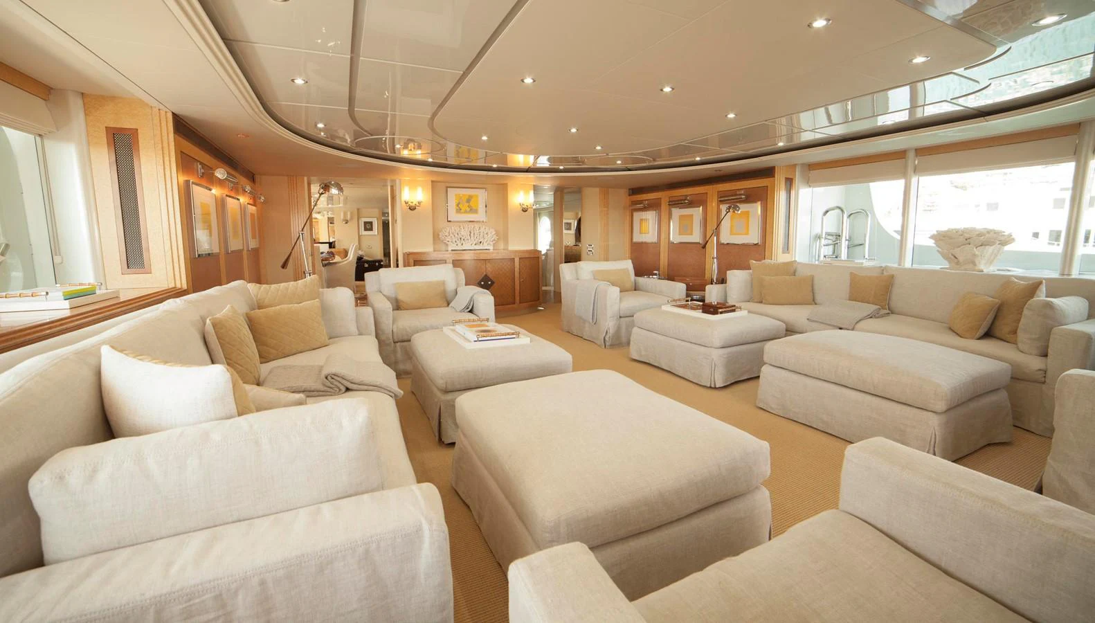 The spacious salon features plush seating and elegant decor, perfect for relaxation and socializing. aboard OCEANA I Yacht for Sale