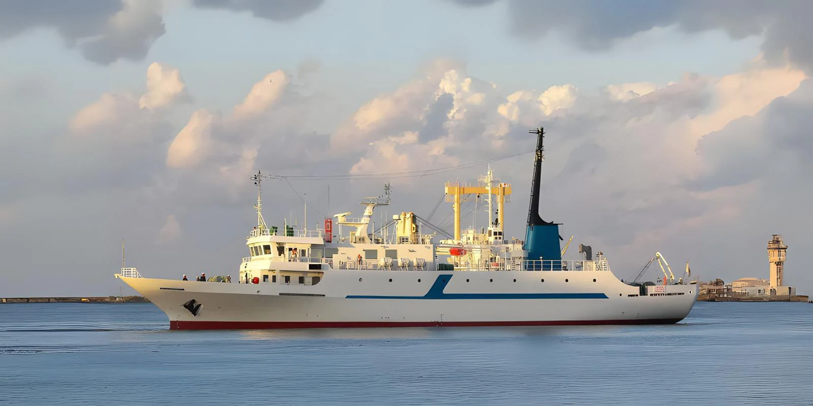 A large yacht cruises peacefully on calm waters under a picturesque sky. aboard CUSTOM Yacht for Sale