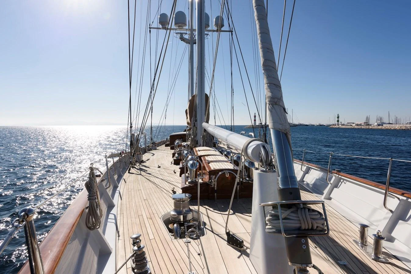 The yacht's deck offers a spacious and well-equipped area for sailing and relaxation. aboard METEOR Yacht for Sale
