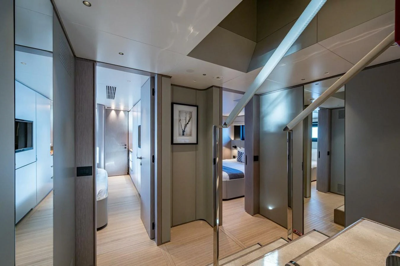 The yacht's interior features a modern and sleek design with spacious rooms and elegant decor. aboard KING'S LAIR Yacht for Sale