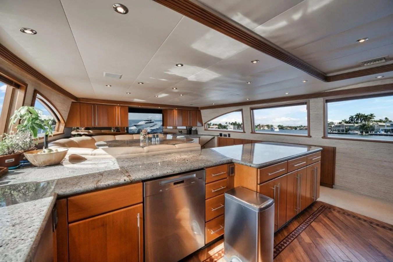 The yacht's galley features modern appliances and ample counter space with panoramic views. aboard ISLAND GIRL Yacht for Sale