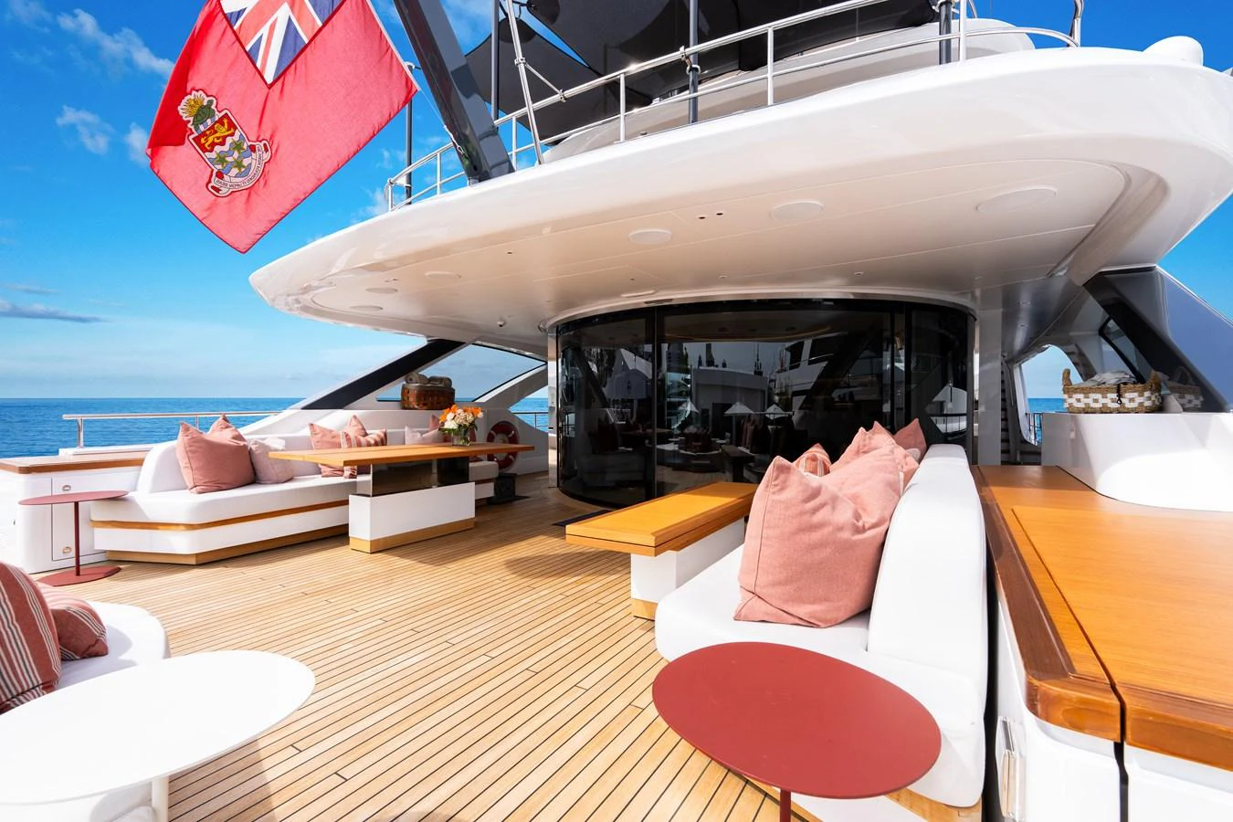 The aft deck offers a spacious and inviting area for relaxation and socializing, with comfortable seating and a beautiful ocean view. aboard A+ Yacht for Sale