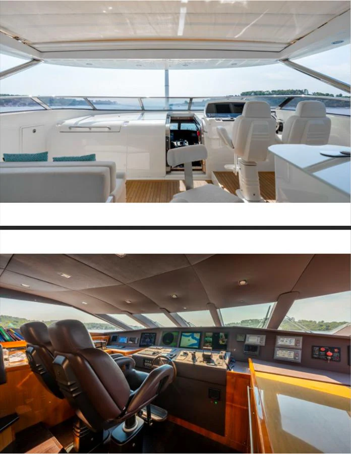 The helm station offers a commanding view with state-of-the-art navigation equipment and luxurious seating. aboard ARAGO Yacht for Sale