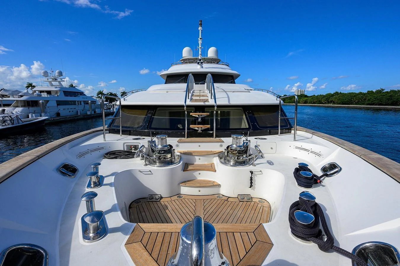 The foredeck of this yacht features a spacious and well-equipped area with a beautiful view of the surrounding waters. aboard BENETTI CLASSIC Yacht for Sale