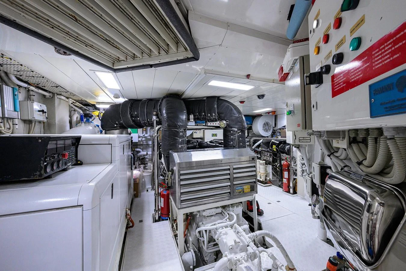 The image showcases the yacht's well-maintained engine room with advanced machinery and equipment. aboard BENETTI CLASSIC Yacht for Sale