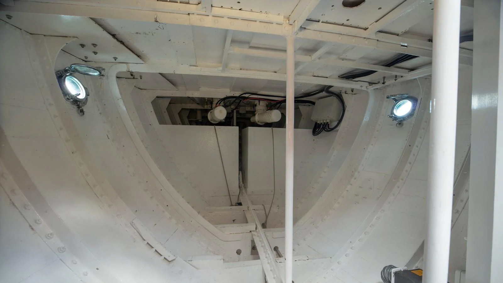 A close-up view of the yacht's interior structural details, showcasing the craftsmanship and engineering. aboard CANDIDA Yacht for Sale