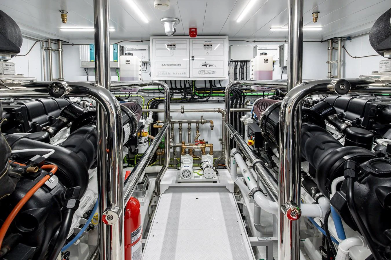 The engine room showcases the yacht's powerful and meticulously maintained machinery. aboard LET IT BE Yacht for Sale
