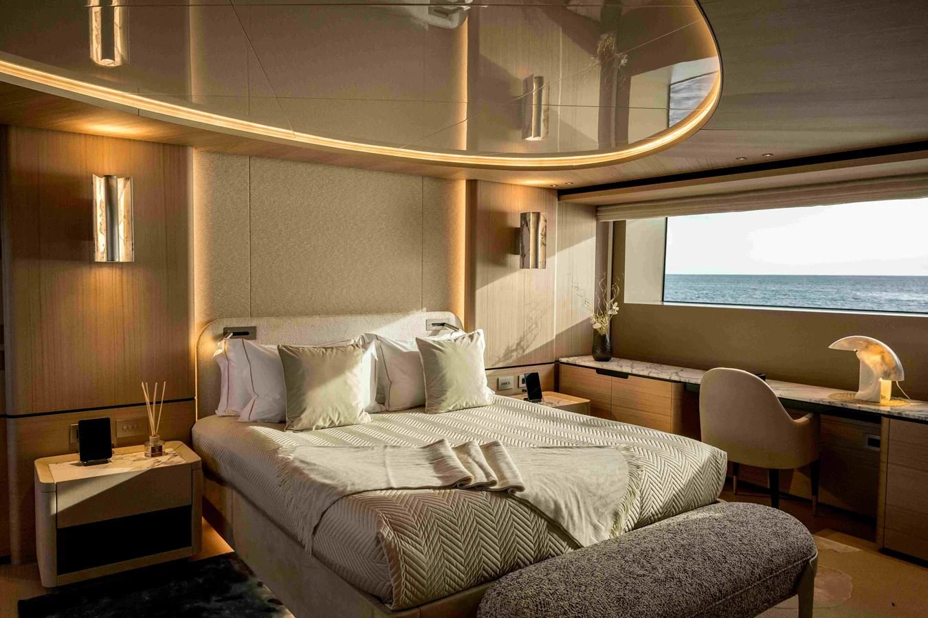 The master stateroom offers a luxurious and serene retreat with a stunning ocean view. aboard UNIQUE S Yacht for Sale