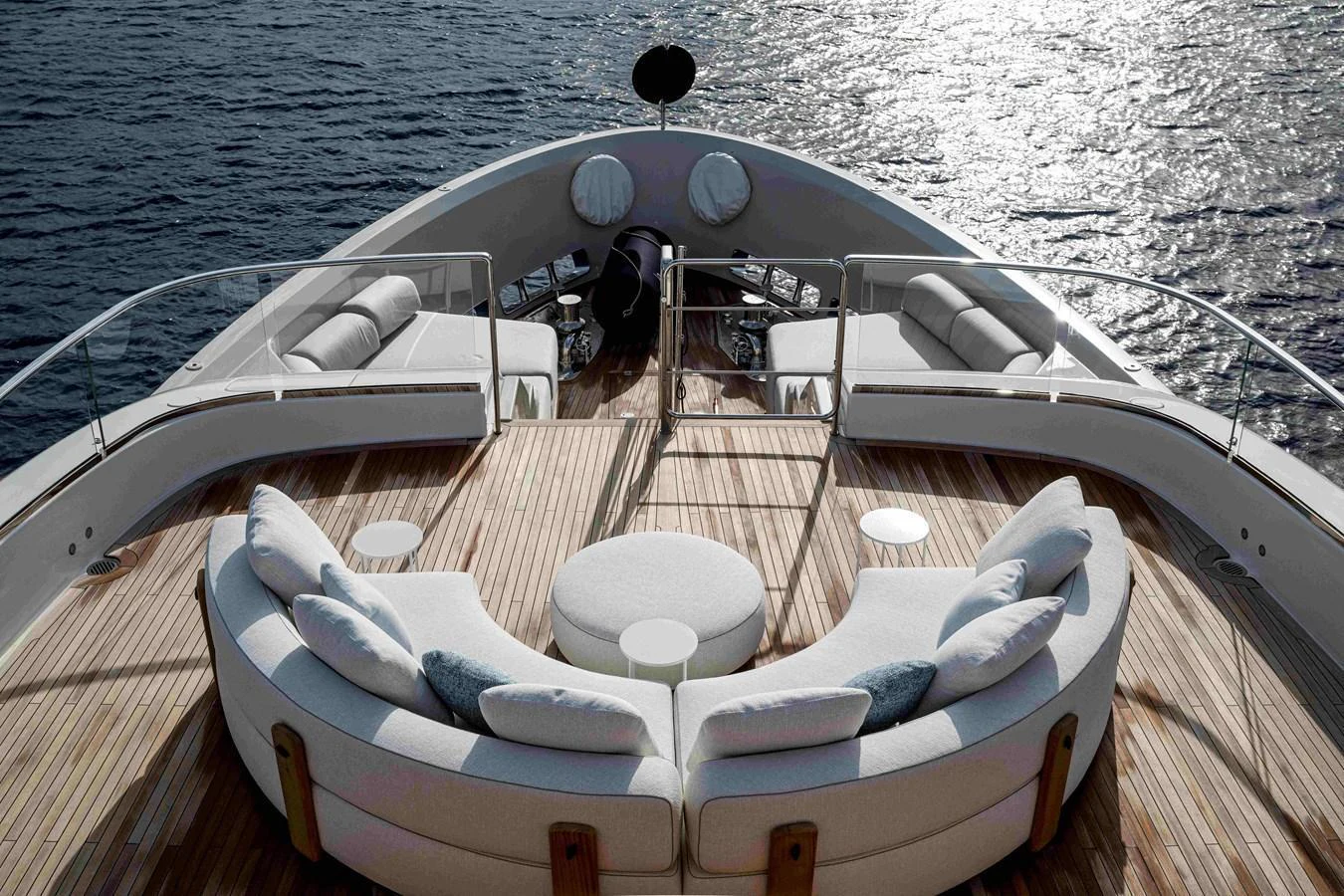The foredeck features luxurious seating with a stunning view of the open sea. aboard UNIQUE S Yacht for Sale