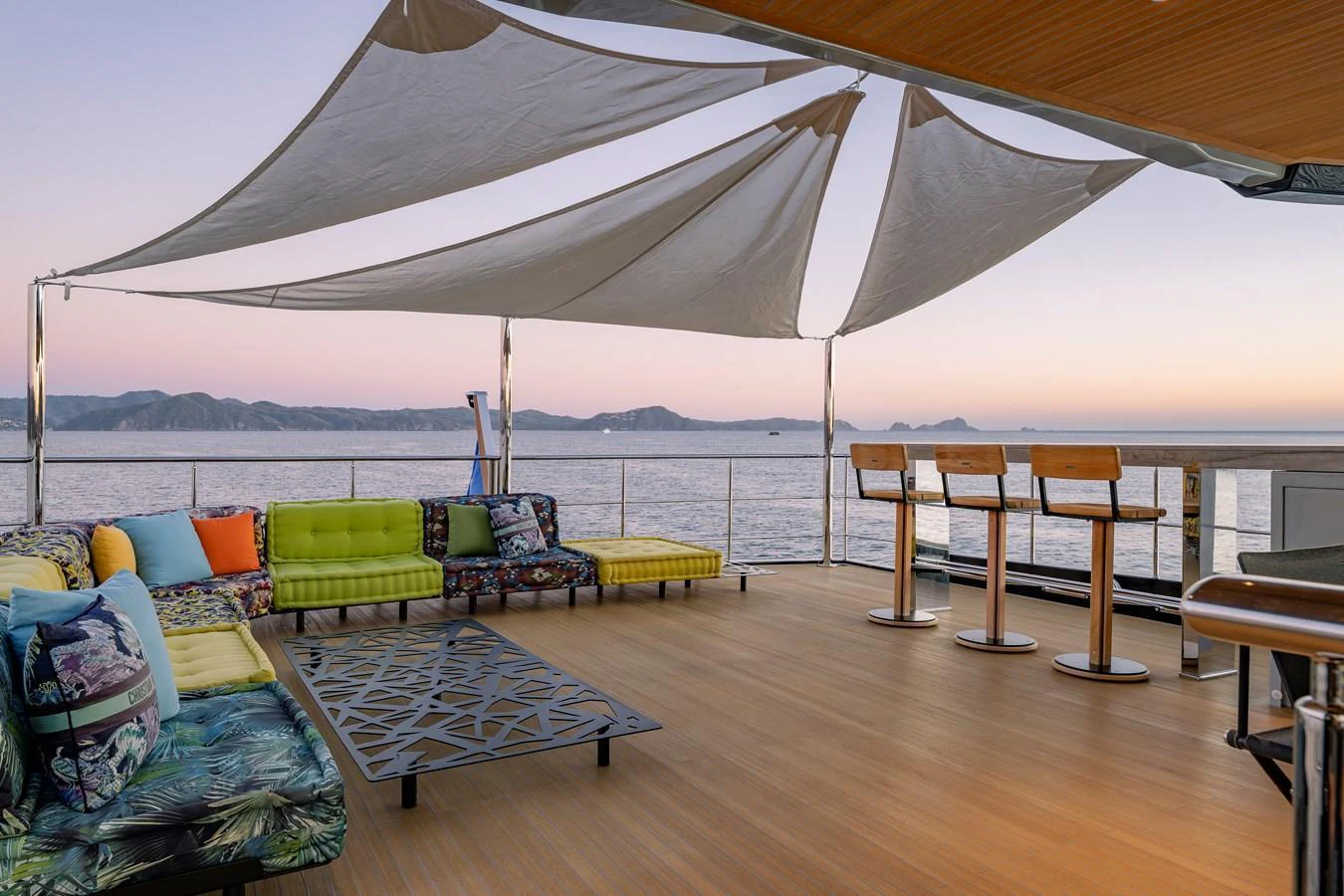 The sundeck offers a spacious and stylish area with comfortable seating and stunning views. aboard H2O - SPRITZ 116 Yacht for Sale