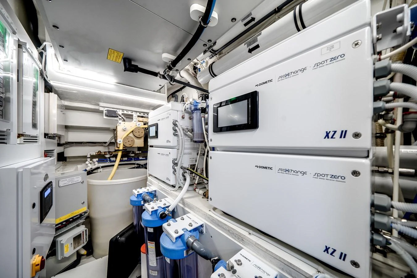 The image showcases the yacht's well-organized engine room with advanced equipment and systems. aboard OCEAN ALEXANDER 44G/01 Yacht for Sale