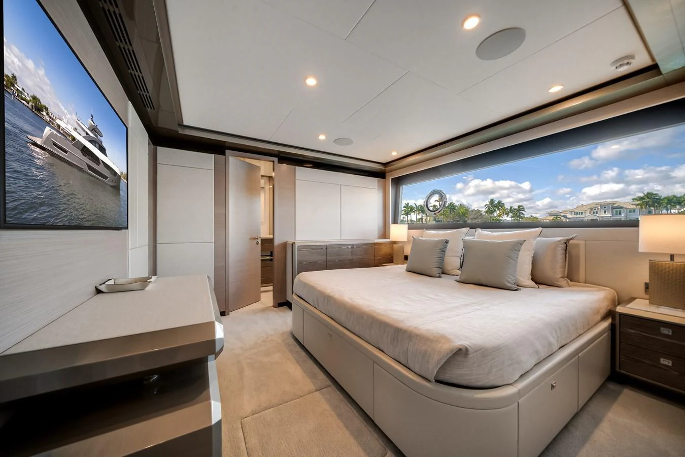 The master stateroom offers a luxurious and spacious retreat with a large bed and elegant decor. aboard OCEAN ALEXANDER 44G/01 Yacht for Sale