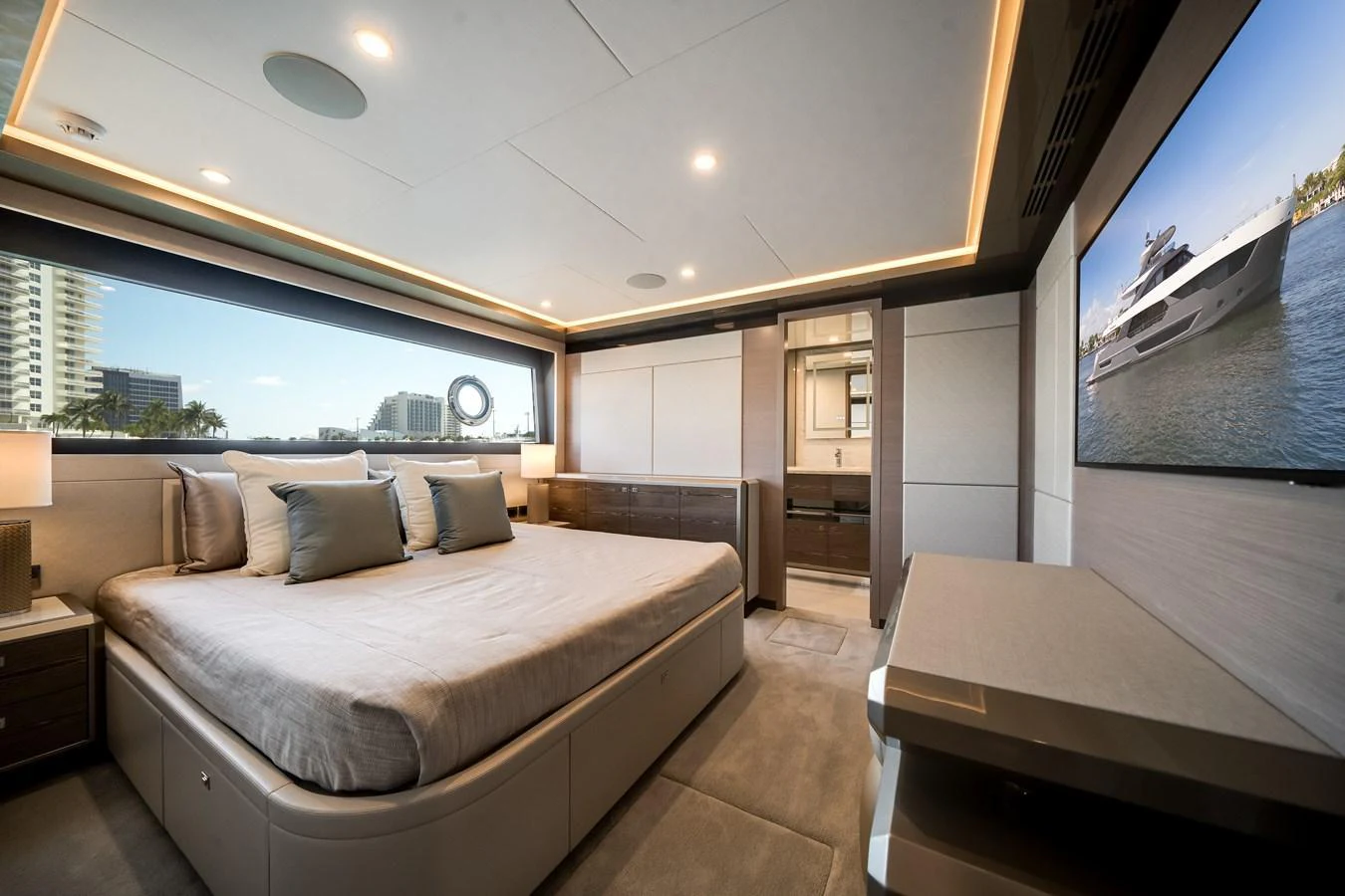 The master stateroom offers a luxurious and spacious retreat with modern amenities and elegant design. aboard OCEAN ALEXANDER 44G/01 Yacht for Sale