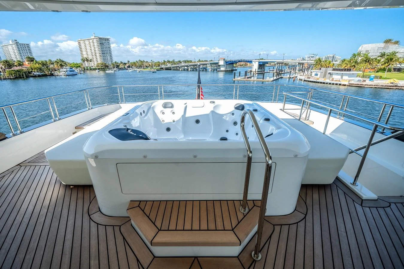 The sundeck features a luxurious jacuzzi with stunning views of the surrounding waters. aboard OCEAN ALEXANDER 44G/01 Yacht for Sale