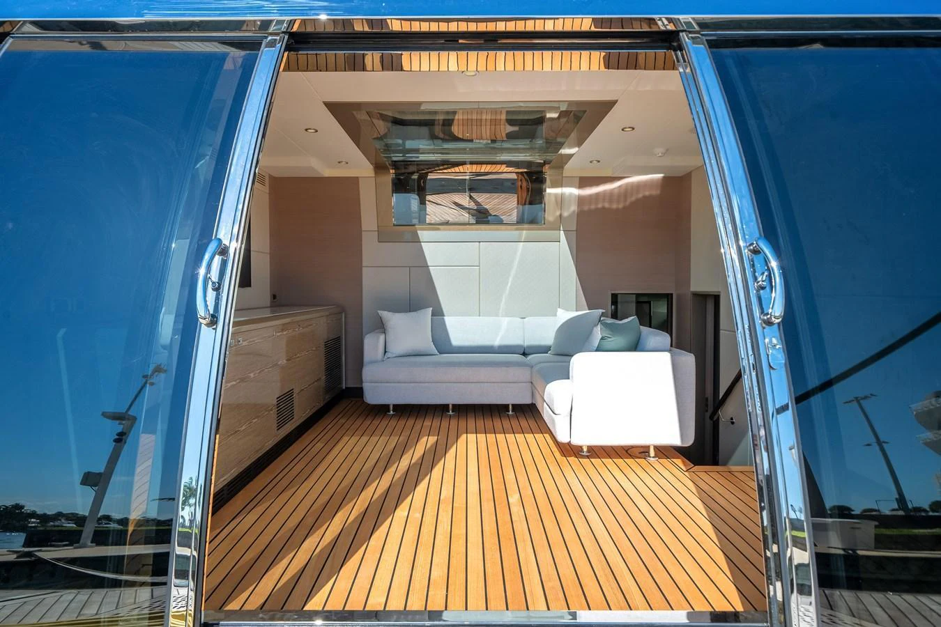 A luxurious interior space with a comfortable seating area and sleek design. aboard OCEAN ALEXANDER 44G/01 Yacht for Sale