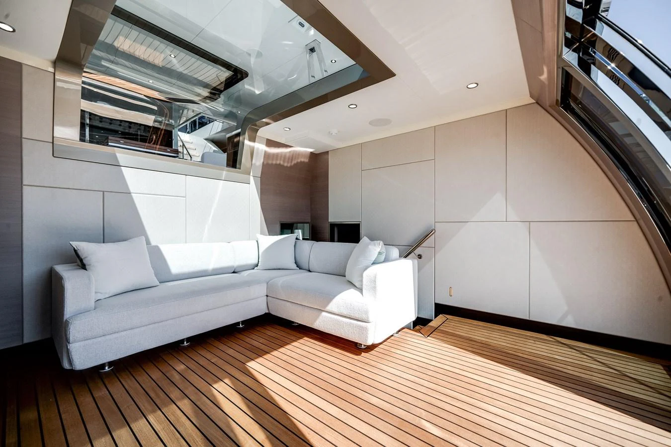 The yacht's salon features a spacious and modern seating area with ample natural light. aboard OCEAN ALEXANDER 44G/01 Yacht for Sale