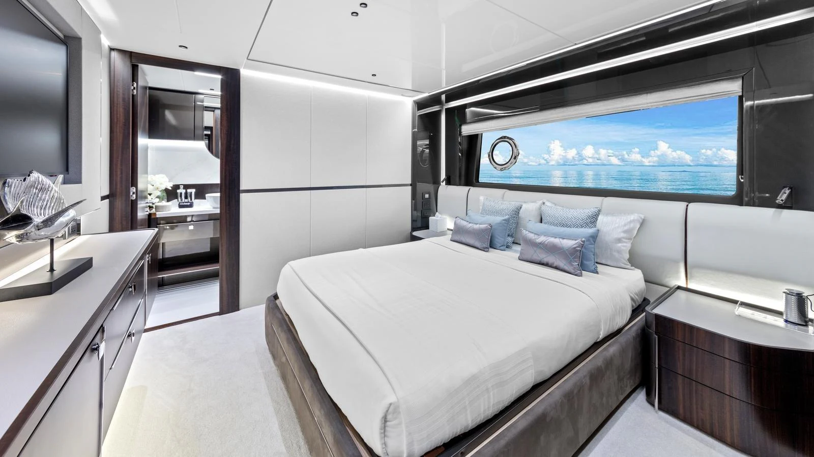 The master stateroom offers a luxurious and spacious retreat with stunning ocean views. aboard CONTESSA Yacht for Sale