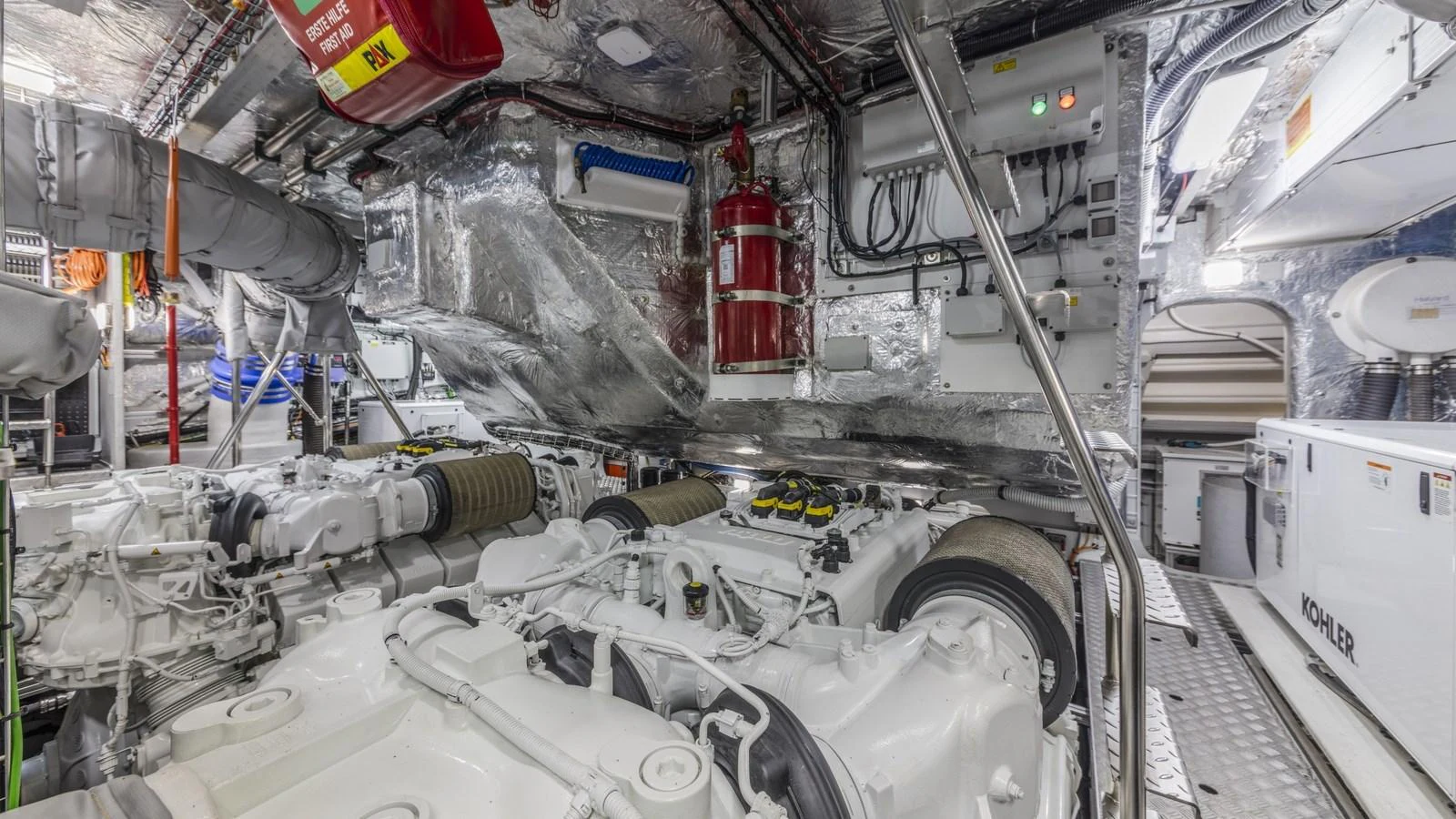 The image showcases the yacht's well-maintained engine room with advanced machinery and equipment. aboard CONTESSA Yacht for Sale