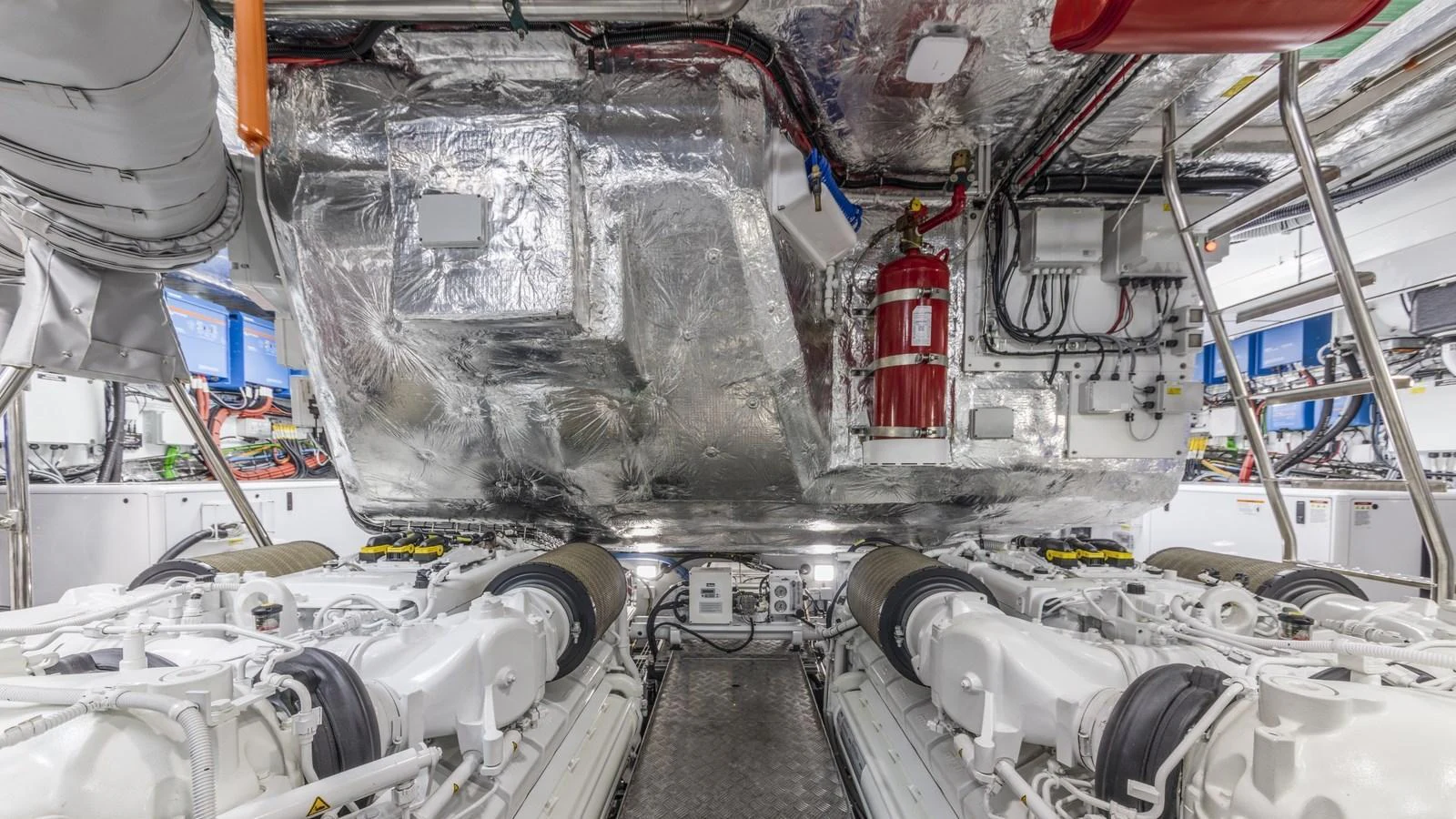 The engine room showcases the yacht's powerful and meticulously maintained machinery. aboard CONTESSA Yacht for Sale