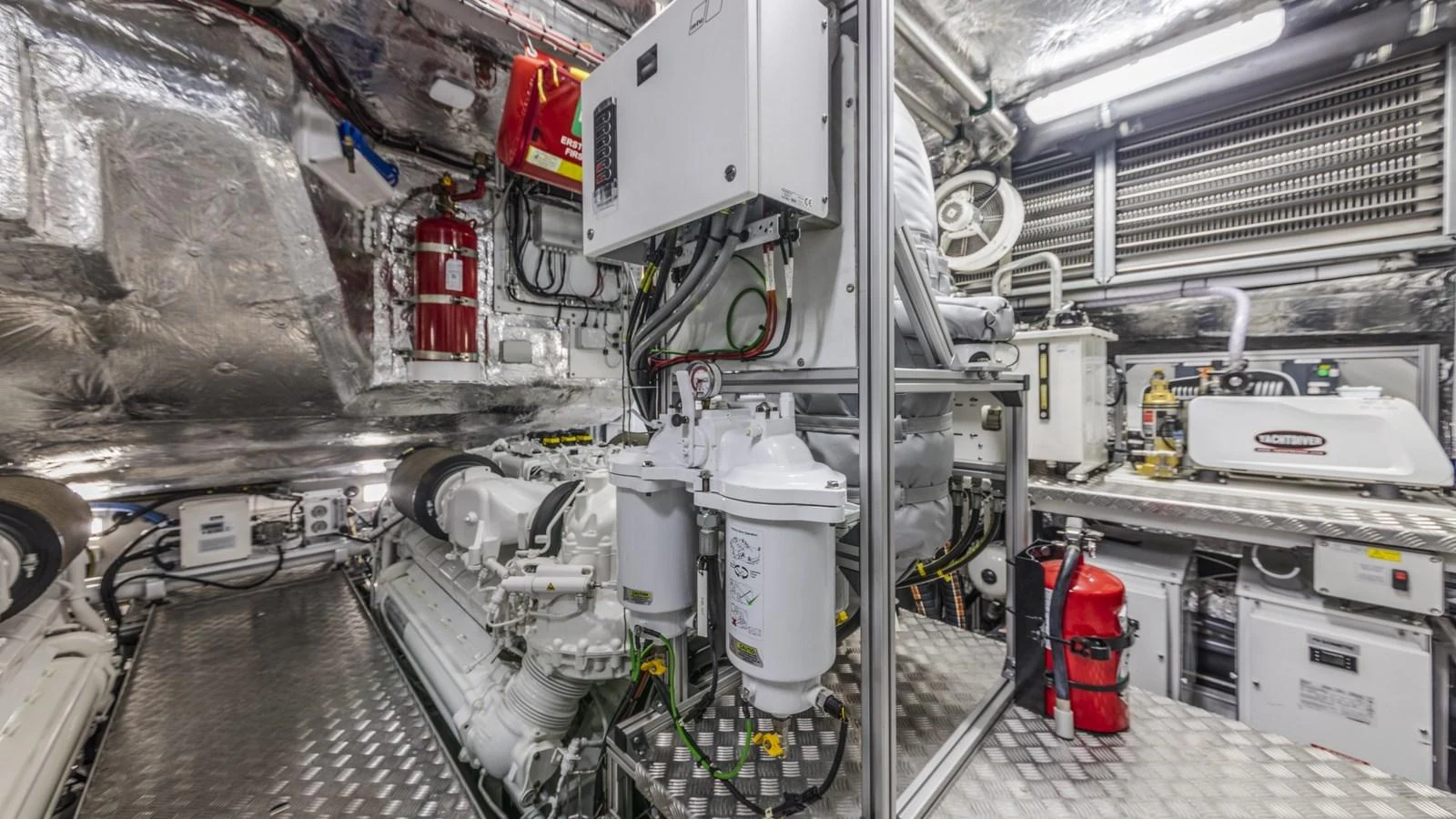 The image showcases the yacht's well-maintained engine room with advanced machinery and equipment. aboard CONTESSA Yacht for Sale