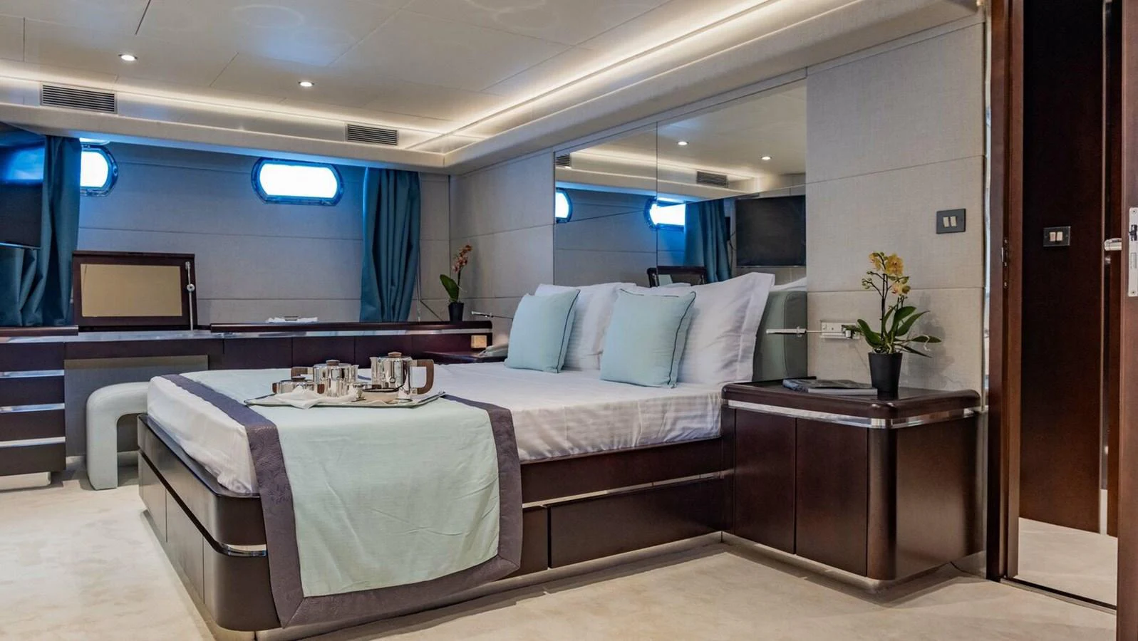 a bed in a room aboard BELLINI Yacht for Sale