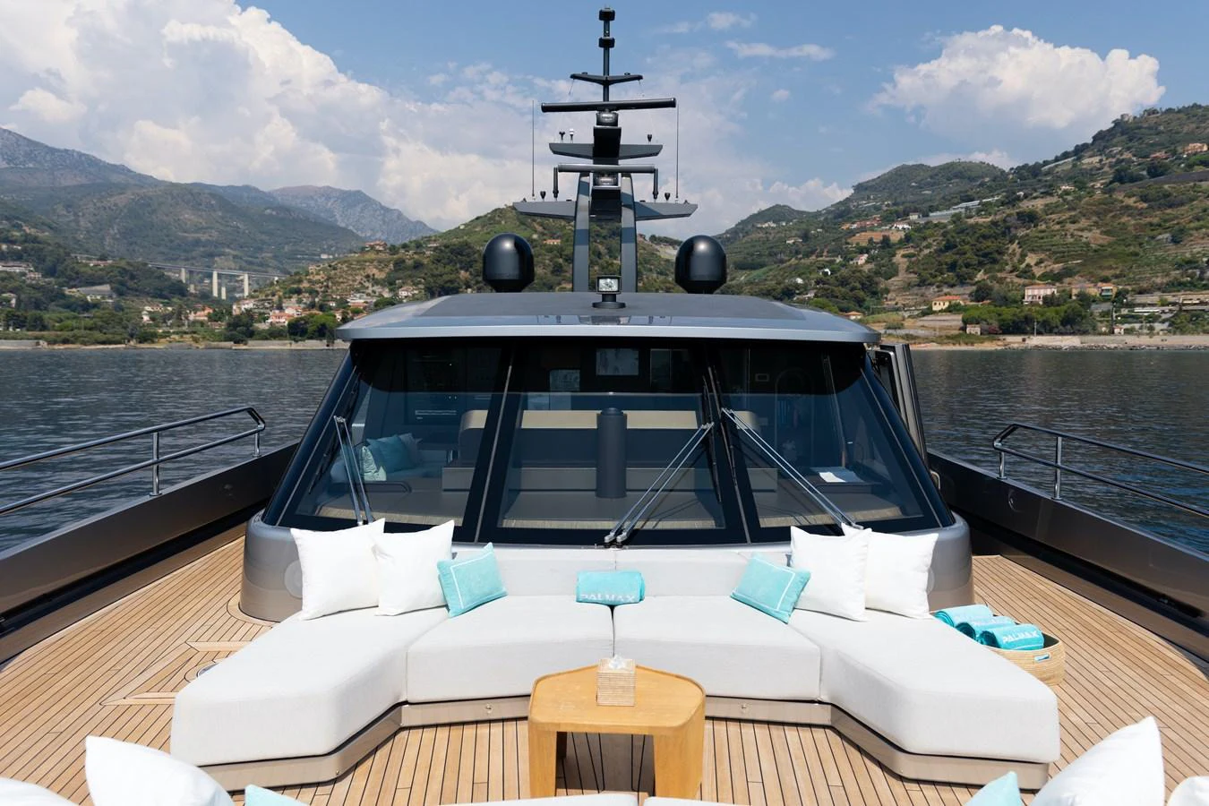The foredeck features a spacious and inviting seating area with stunning views of the surrounding landscape. aboard PALMAX Yacht for Sale