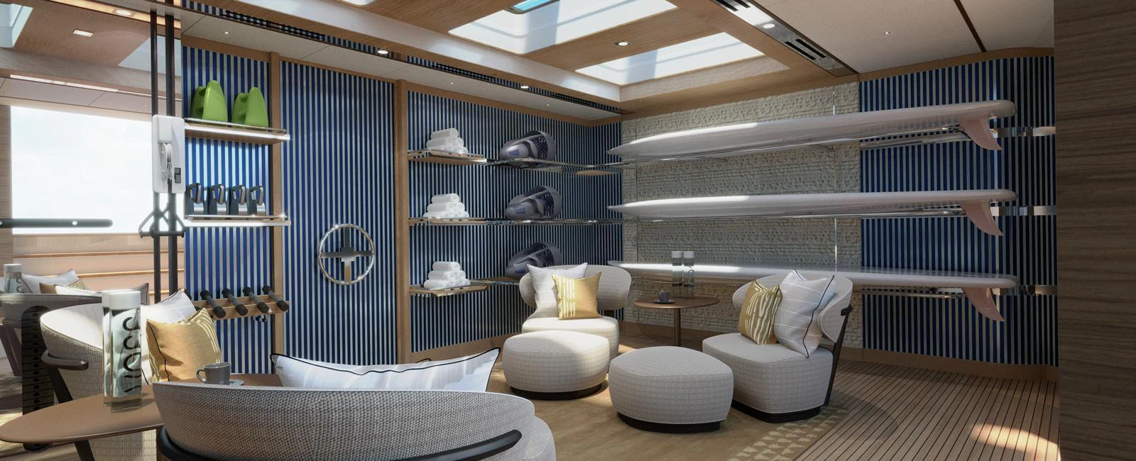 The yacht's lounge area features comfortable seating and stylish decor, perfect for relaxation. aboard SPITFIRE Yacht for Sale