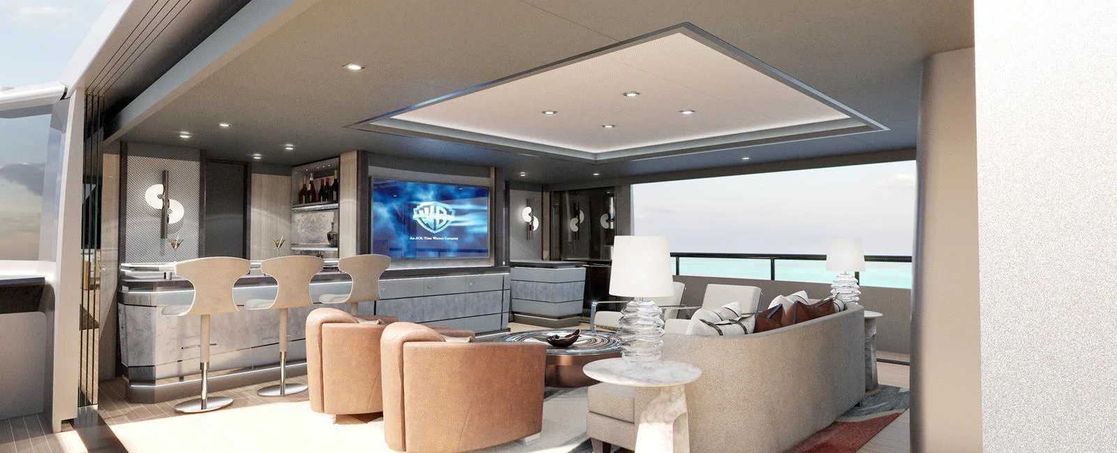 The yacht's salon features a spacious and modern design with comfortable seating and a large entertainment system. aboard SPITFIRE Yacht for Sale