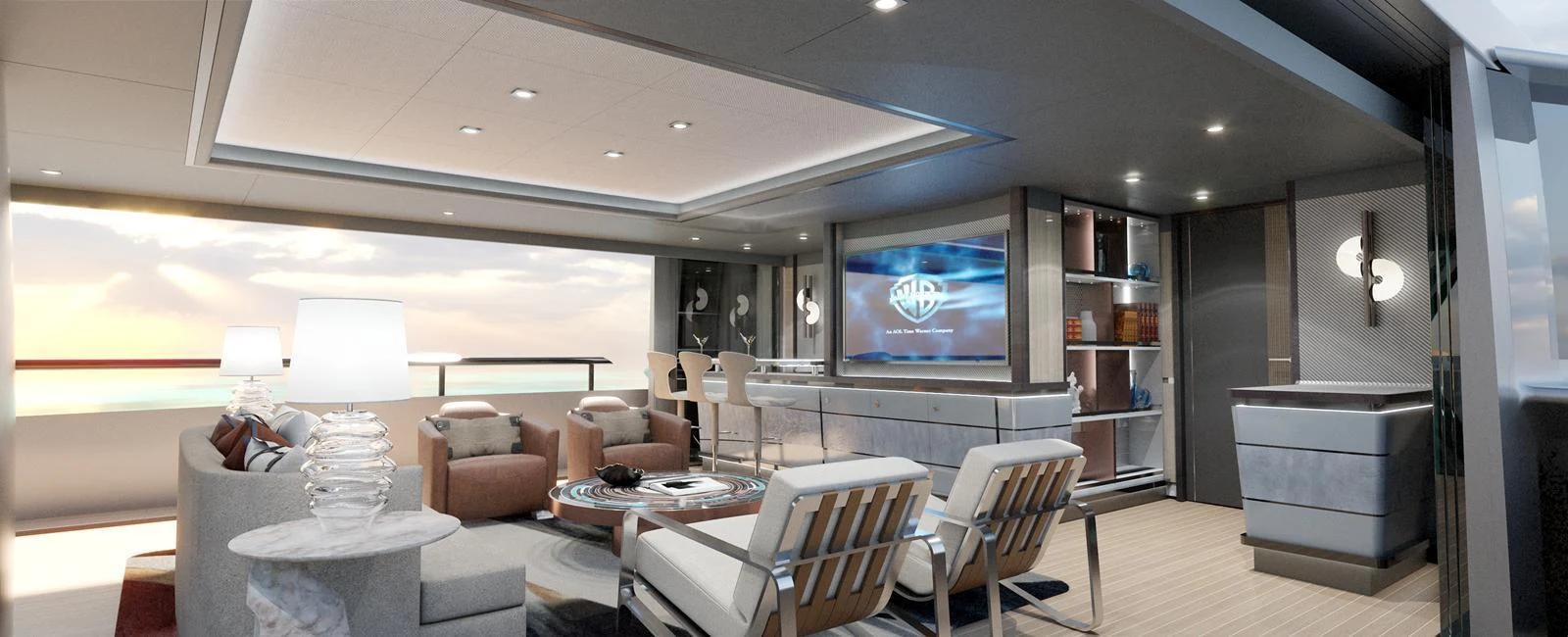 The salon offers a luxurious and modern space with ample seating and entertainment options. aboard SPITFIRE Yacht for Sale