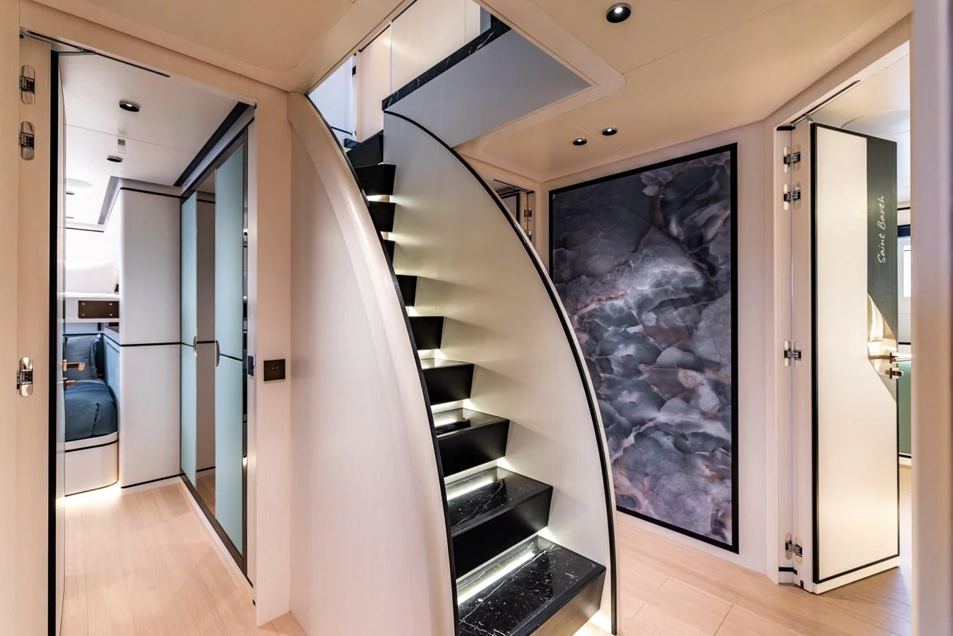 a room with a glass wall aboard FELICITA Yacht for Sale