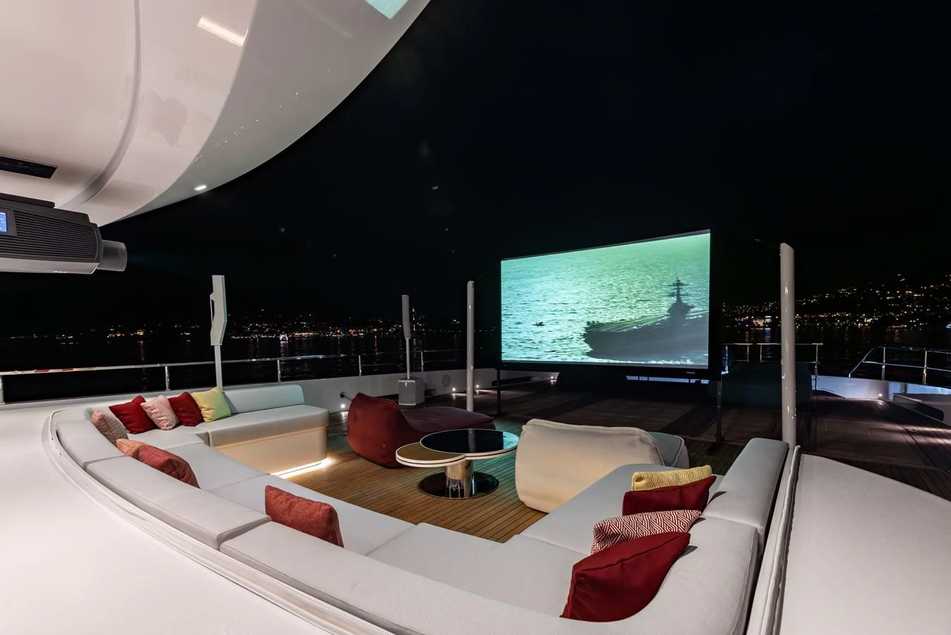 a room with a large screen aboard FELICITA Yacht for Sale