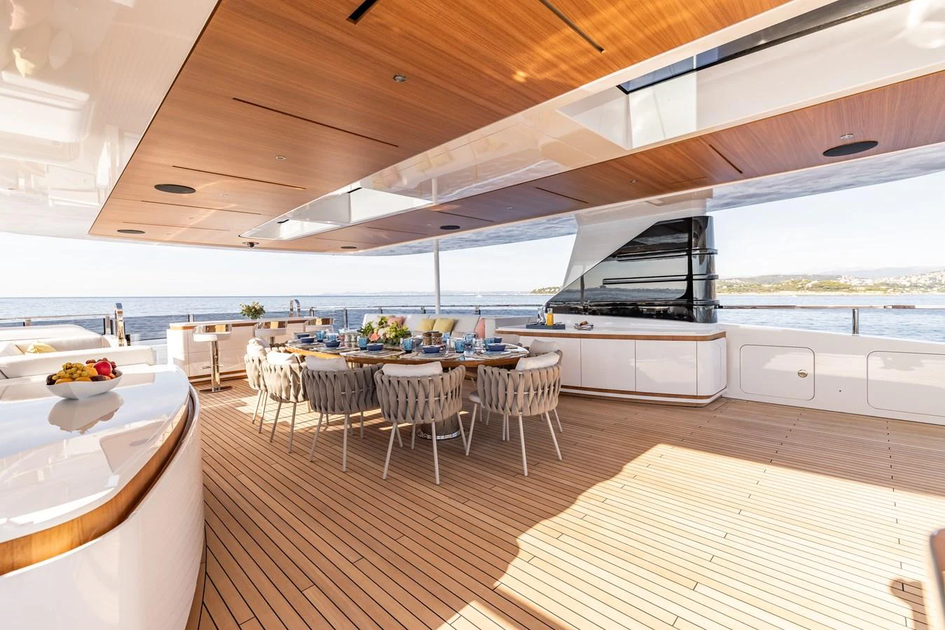 a modern kitchen with a large open space aboard FELICITA Yacht for Sale