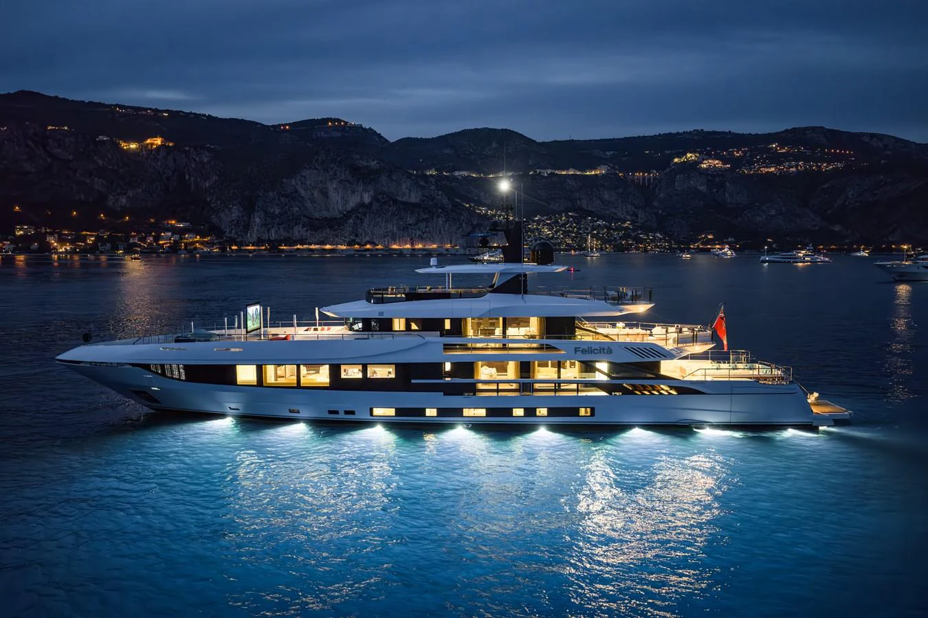 a large white boat on water aboard FELICITA Yacht for Sale