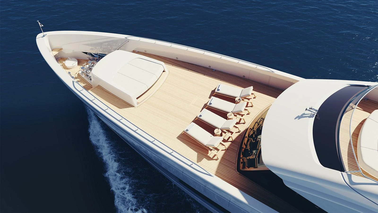The sleek foredeck of the yacht features sun loungers and a spacious lounging area, perfect for relaxation. aboard HEESEN 50M DISPLACEMENT STEEL ALUMINIUM YN 21350  GRACE Yacht for Sale