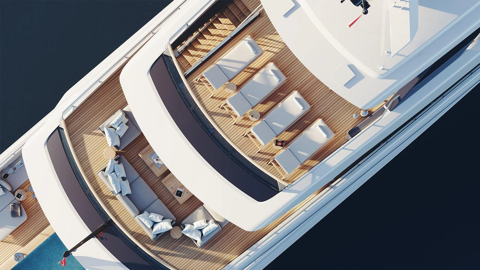 The sundeck features luxurious lounging areas with sunbeds and a shaded seating area. aboard HEESEN 50M DISPLACEMENT STEEL ALUMINIUM YN 21350  GRACE Yacht for Sale