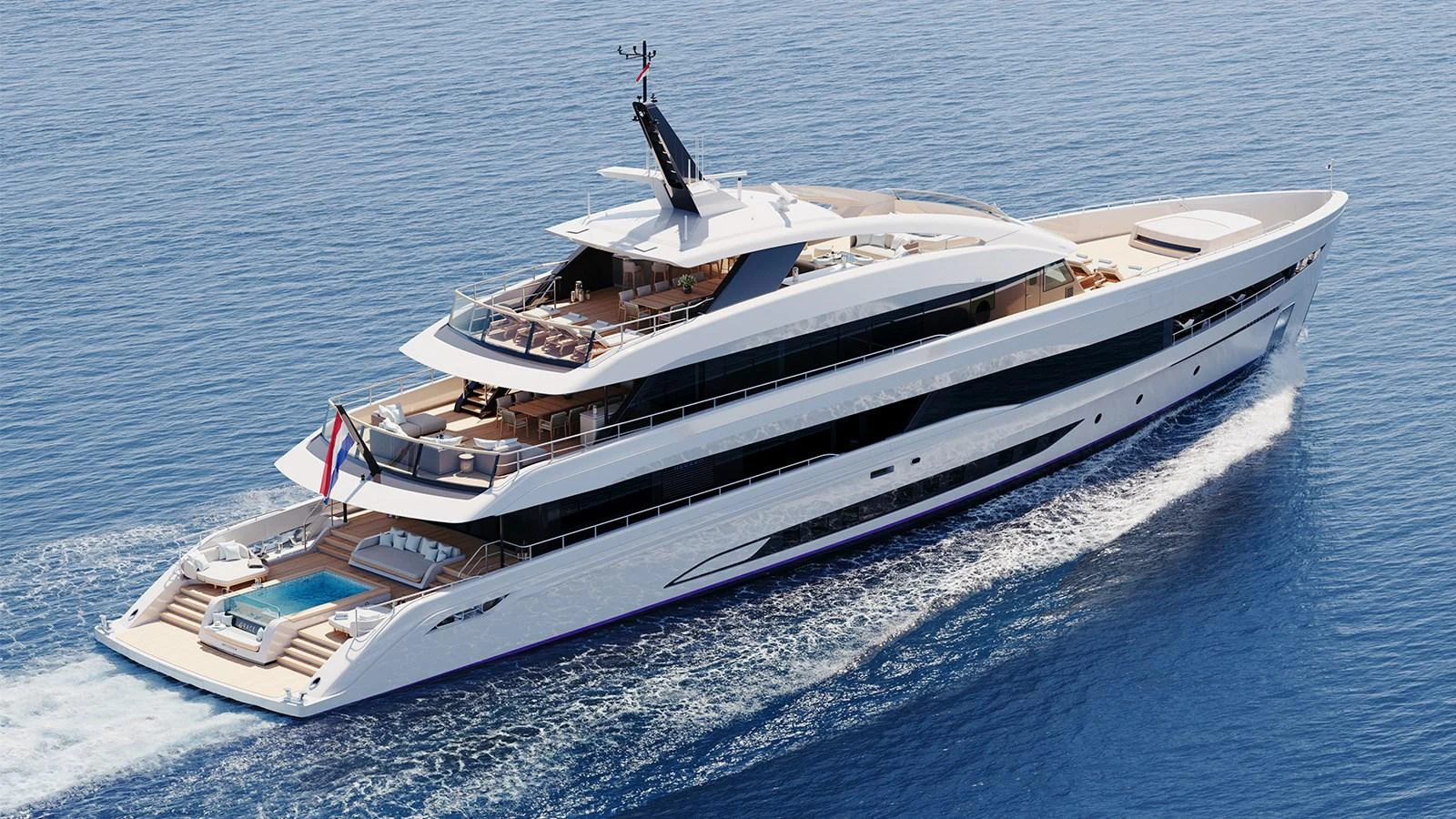 A sleek and modern yacht cruising on calm blue waters, showcasing its luxurious design and spacious decks. aboard HEESEN 50M DISPLACEMENT STEEL ALUMINIUM YN 21350  GRACE Yacht for Sale