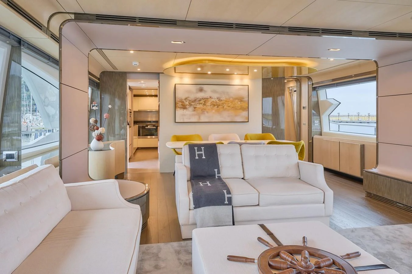 The yacht's salon features elegant furnishings and a sophisticated design, offering a luxurious space for relaxation. aboard SUN & SEA Yacht for Sale