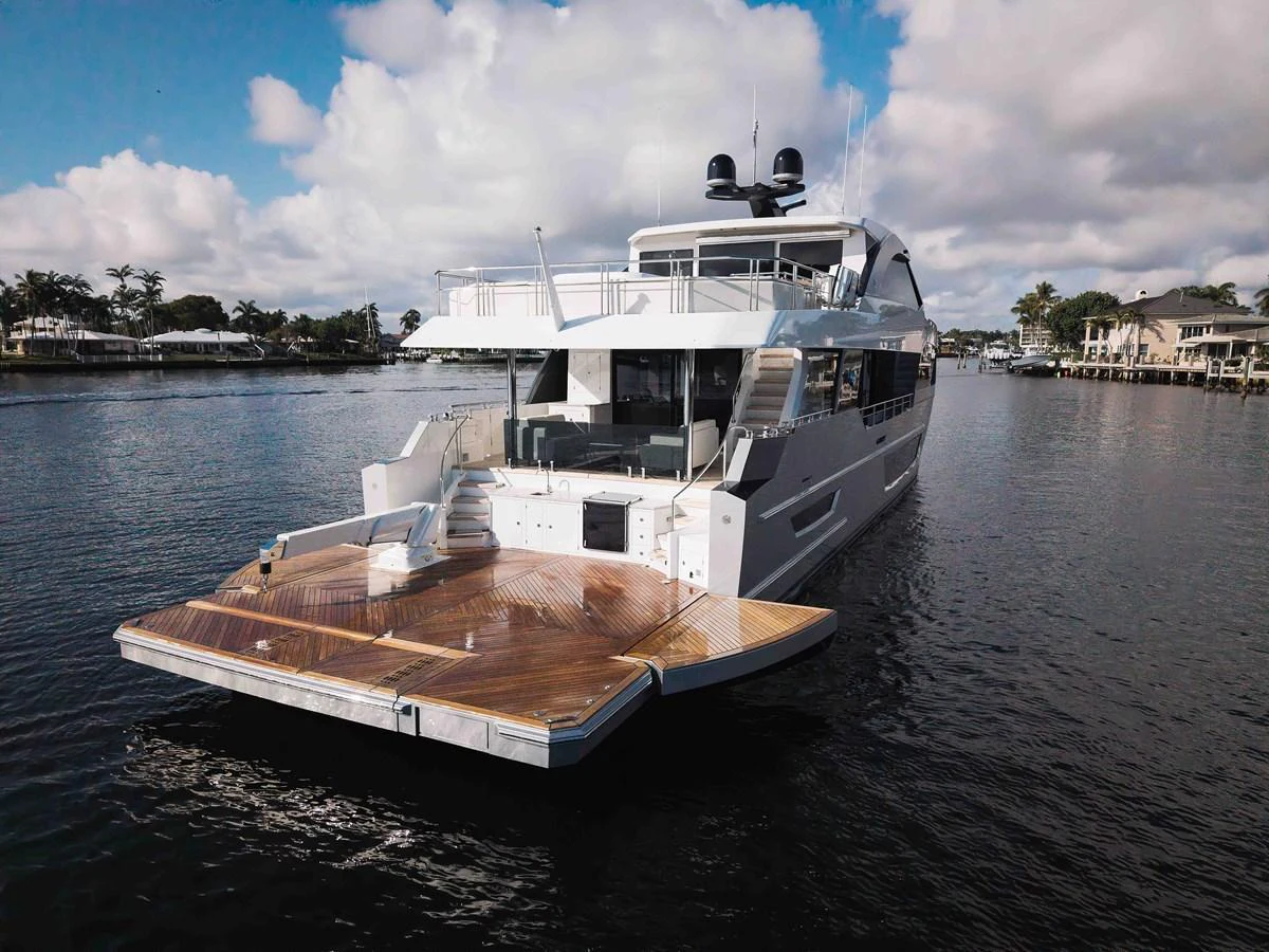 The yacht's spacious aft deck offers a luxurious area for relaxation and entertainment. aboard CHAOS Yacht for Sale