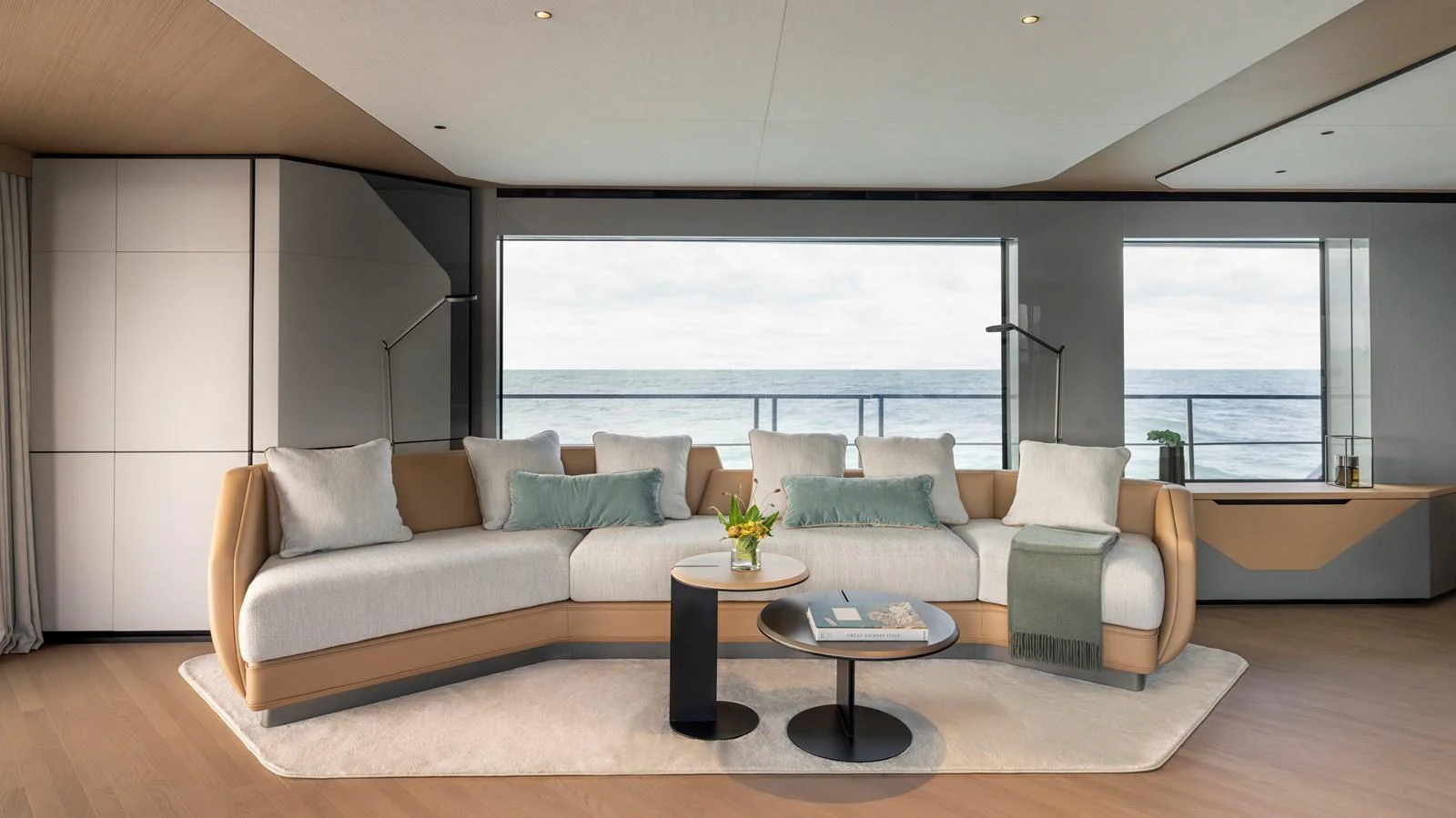 The salon features a spacious and elegantly designed seating area with panoramic ocean views. aboard AZIMUT GRANDE 30M NEW Yacht for Sale