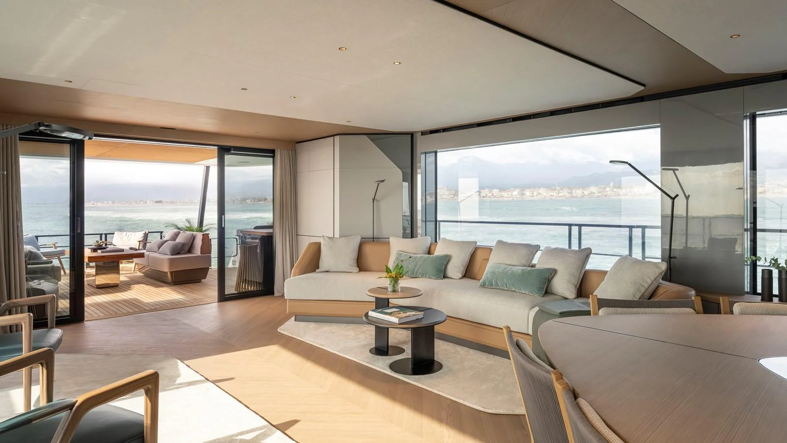 The salon offers a spacious and elegant area with panoramic views and modern furnishings. aboard AZIMUT GRANDE 30M NEW Yacht for Sale