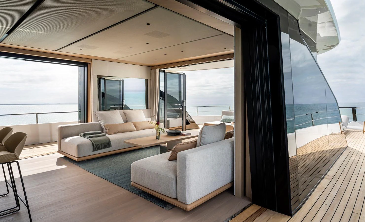 The salon offers a seamless indoor-outdoor experience with expansive ocean views. aboard AZIMUT GRANDE 30M NEW Yacht for Sale