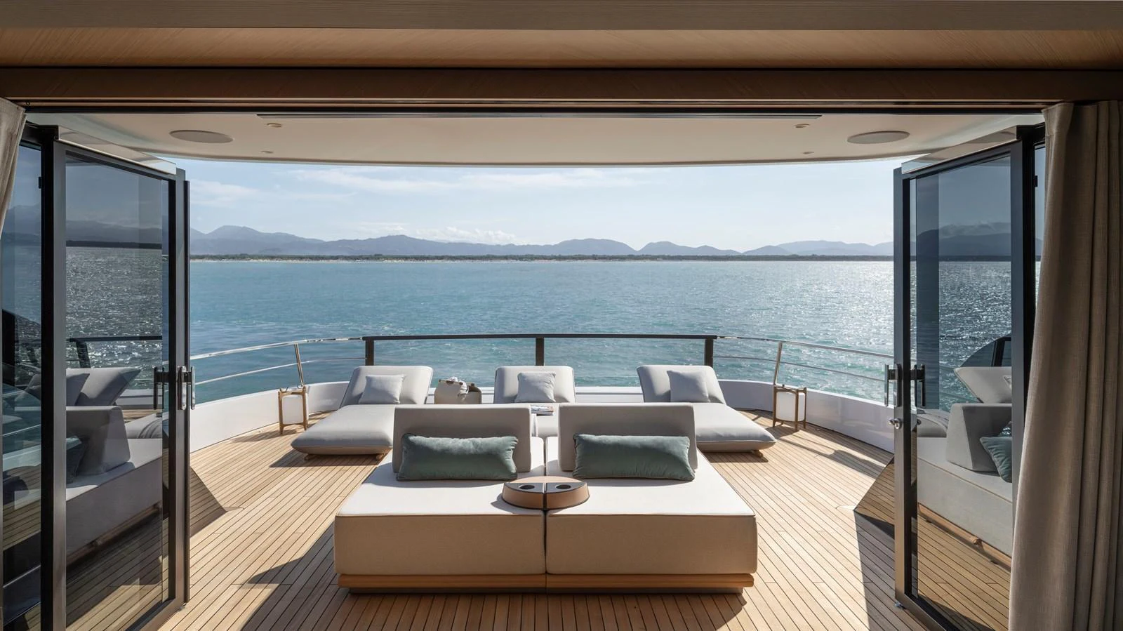 The aft deck offers a luxurious lounging area with panoramic ocean views. aboard AZIMUT GRANDE 30M NEW Yacht for Sale