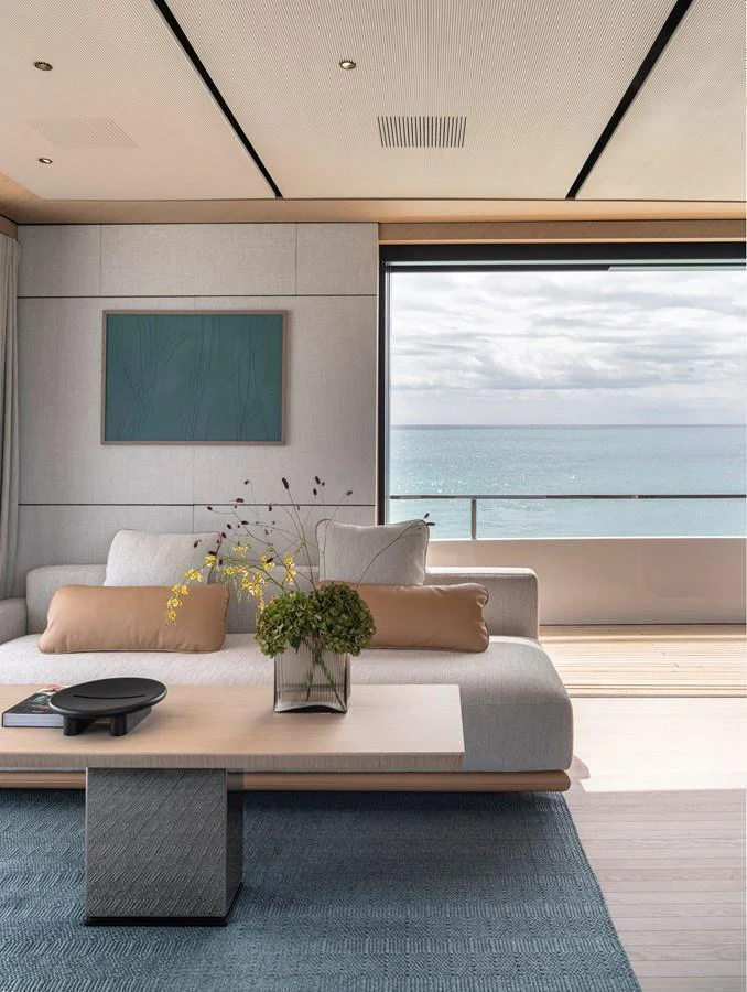 The salon offers a serene and stylish space with a stunning ocean view. aboard AZIMUT GRANDE 30M NEW Yacht for Sale