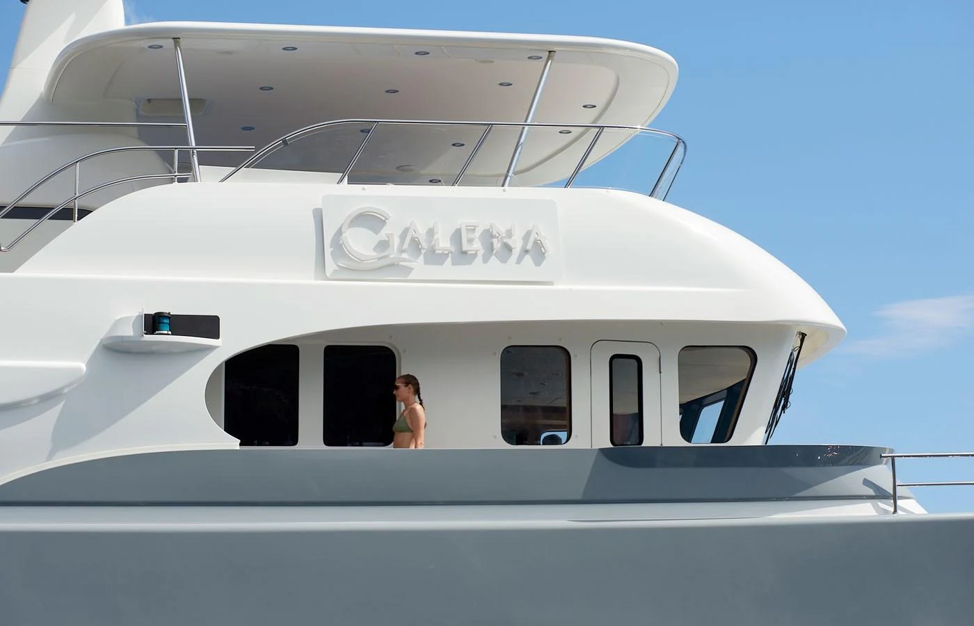 The yacht's sleek exterior showcases modern design and elegance on the water. aboard GALENA Yacht for Sale