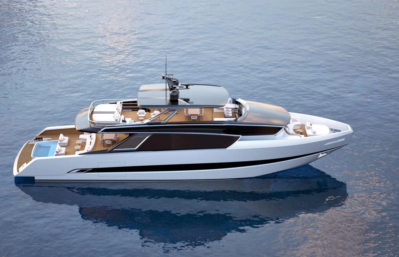 A sleek and modern yacht glides gracefully on calm waters, showcasing its luxurious design. aboard VIPER 120 Yacht for Sale