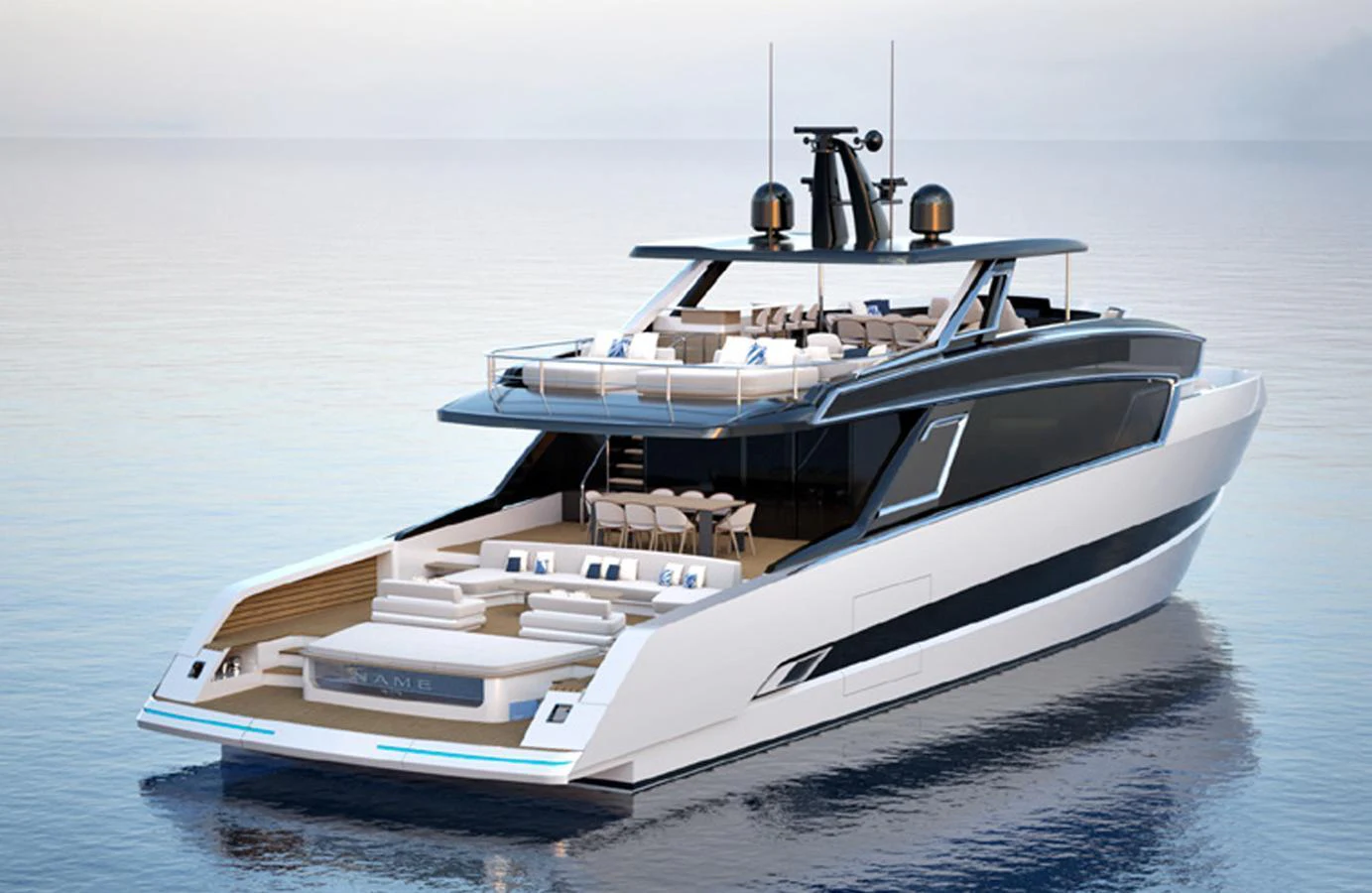 A sleek and modern yacht with an inviting aft deck, perfect for relaxation and entertainment. aboard VIPER 120 Yacht for Sale