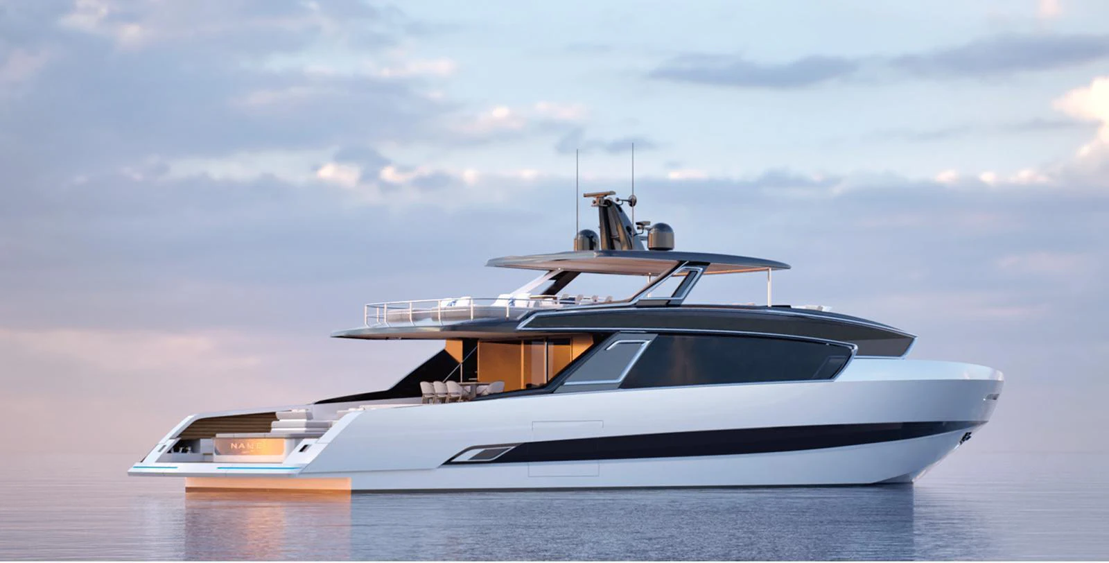 A sleek and modern yacht with a stylish design is gracefully floating on calm waters. aboard VIPER 120 Yacht for Sale
